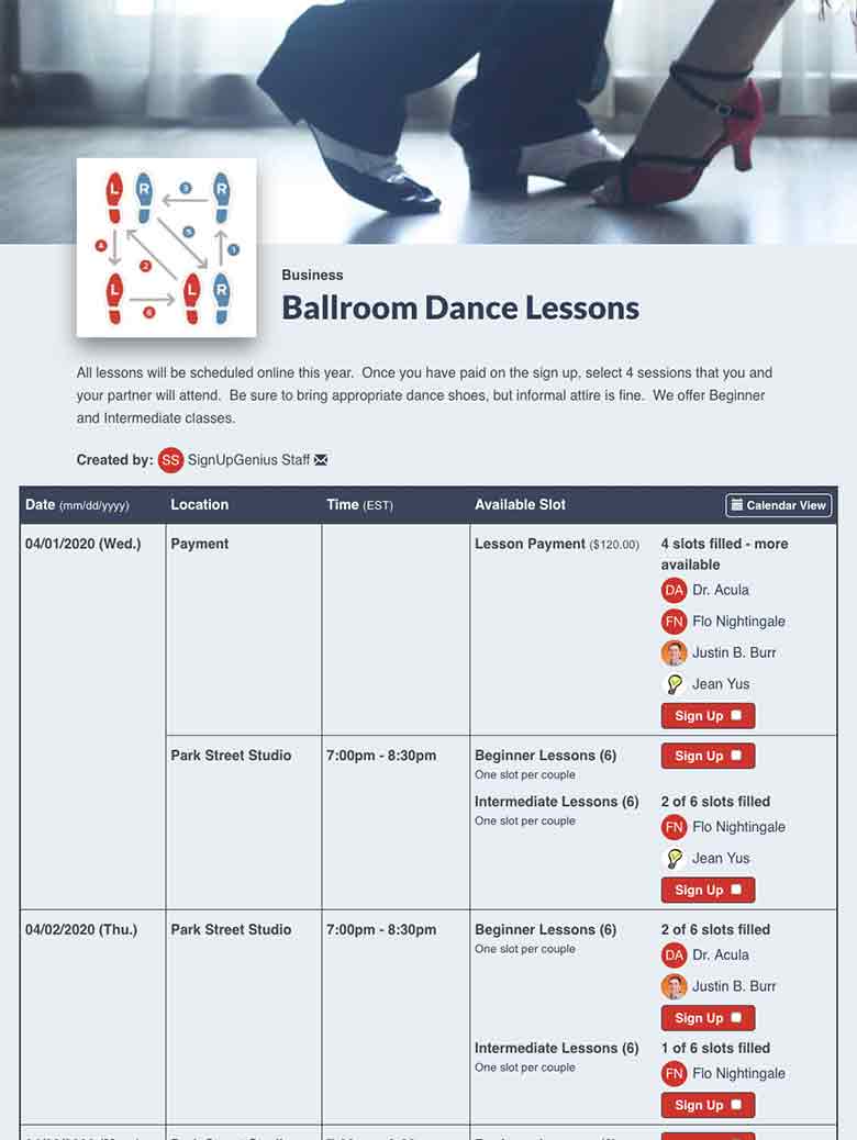 Schedule Dance Classes