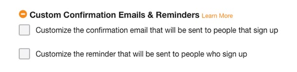 screenshot of option to customize confirmation emails and reminders