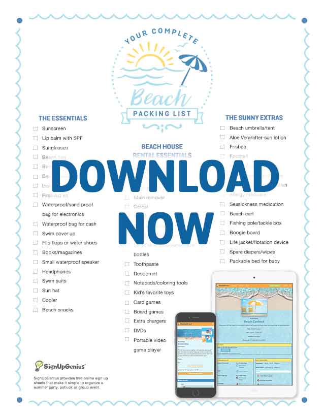 beach packing checklist printable downloadable essentials water vacation trip