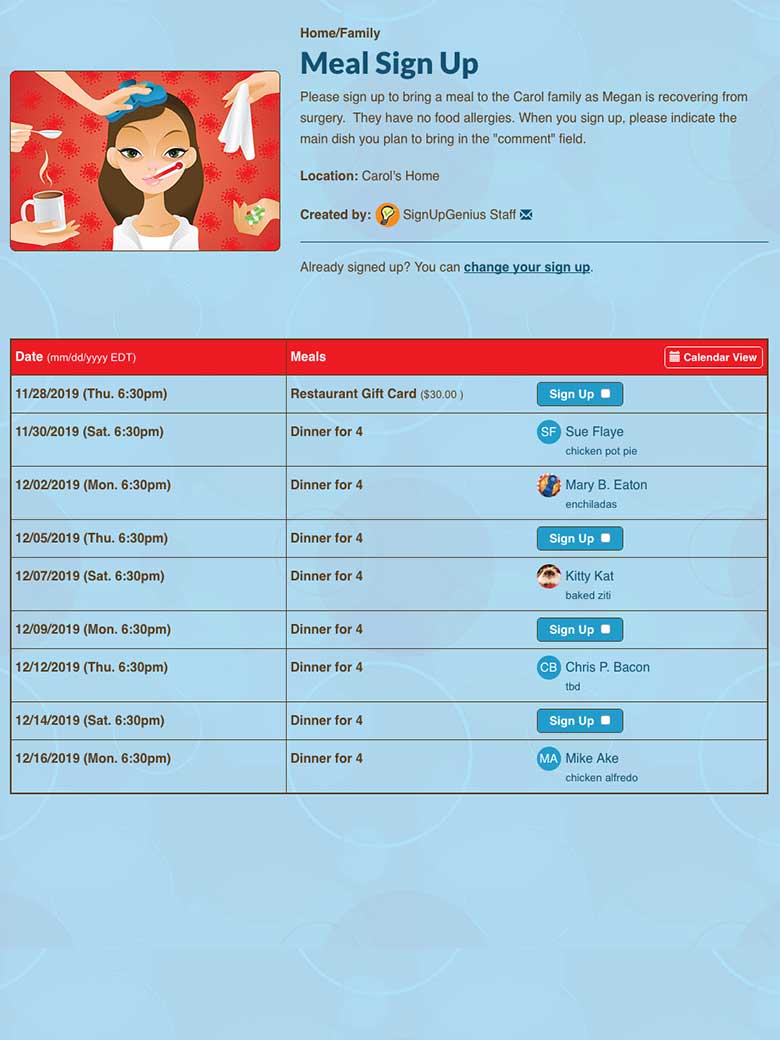 Meal Sign Ups | Organize Meals Online for Free