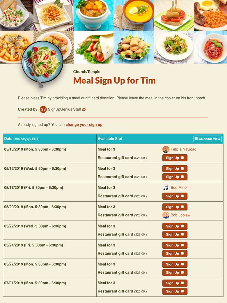 Meal Sign Ups Organize Meals Online for Free
