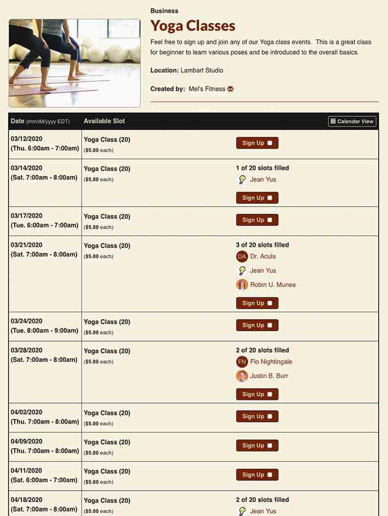 Schedule, Book a Yoga Class