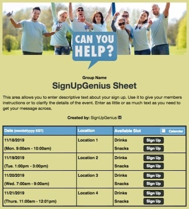 volunteers helpers nonprofit support service community green sign up form