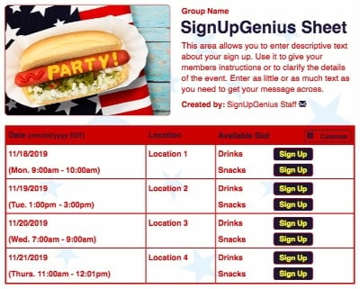 july 4th fourth independence picnic patriotic stars party parties celebrations hotdogs cookout sign up form