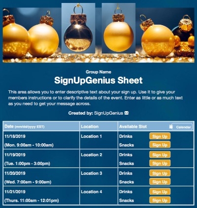 christmas ornaments decorations decorating blue sign up form